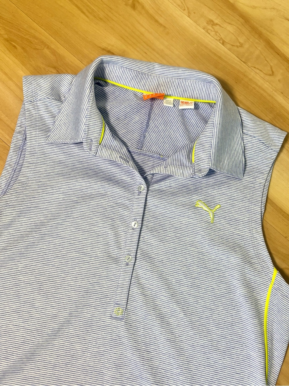PUMA Women's Sleeveless Striped Collared Golf Polo Shirt Sportlifestyle Size M - Picture 2 of 7